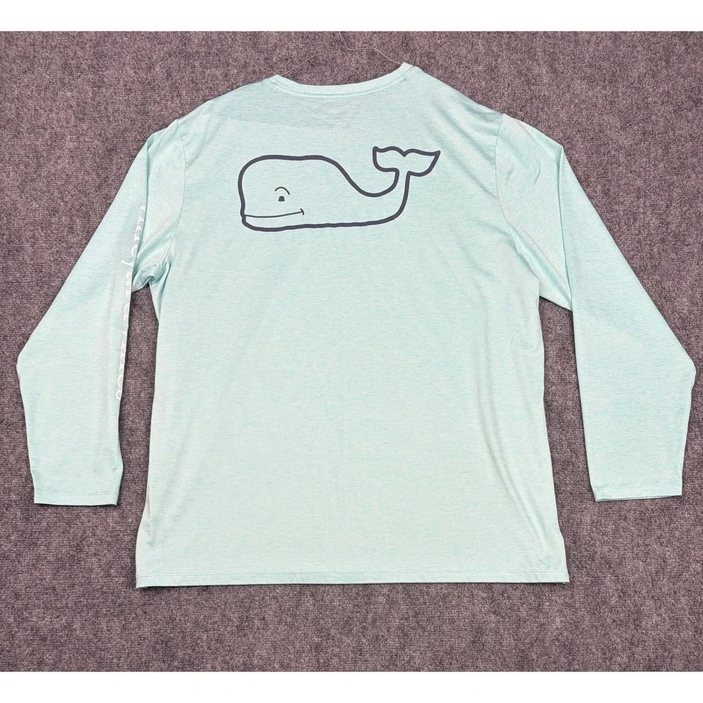 Vineyard Vines Performance Shirt Mens XL Aqua Blue Heather Long Sleeve Whale Tee